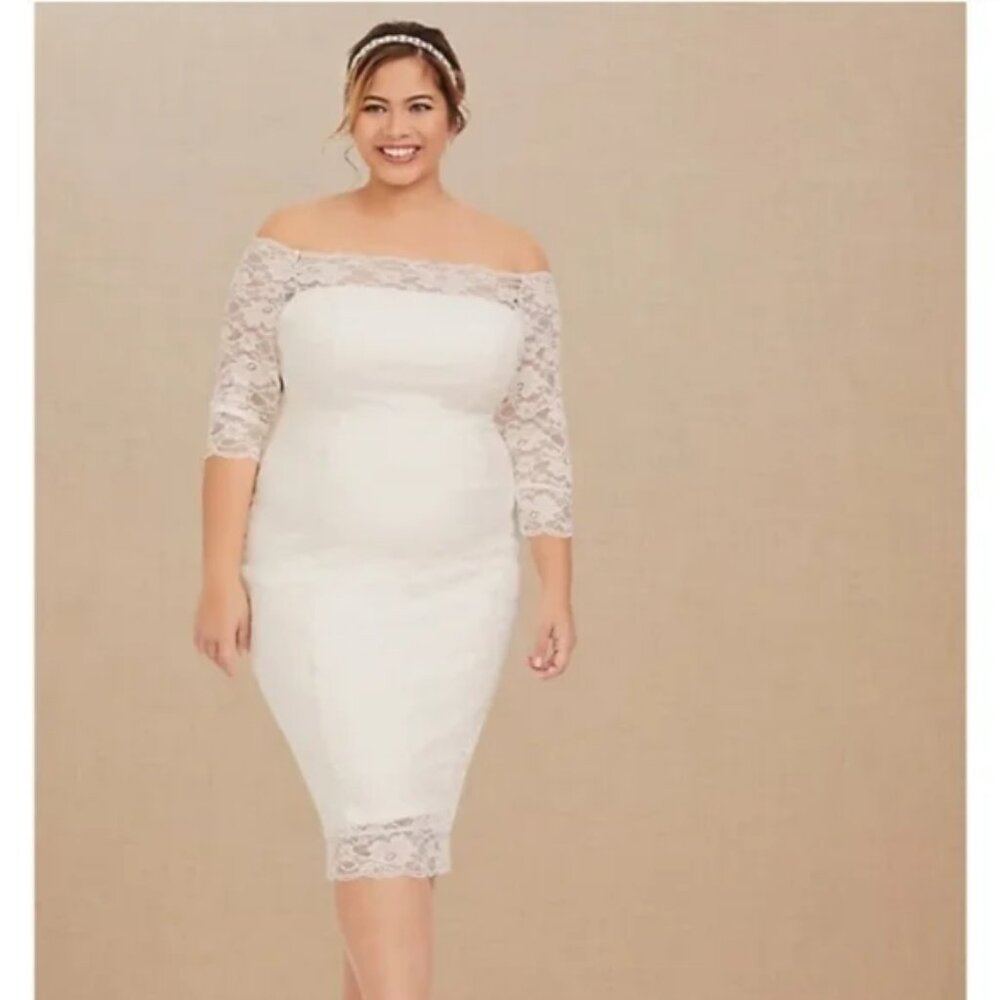 NWT Torrid Off Shoulder Lace Bodycon Wedding Dress Ivory